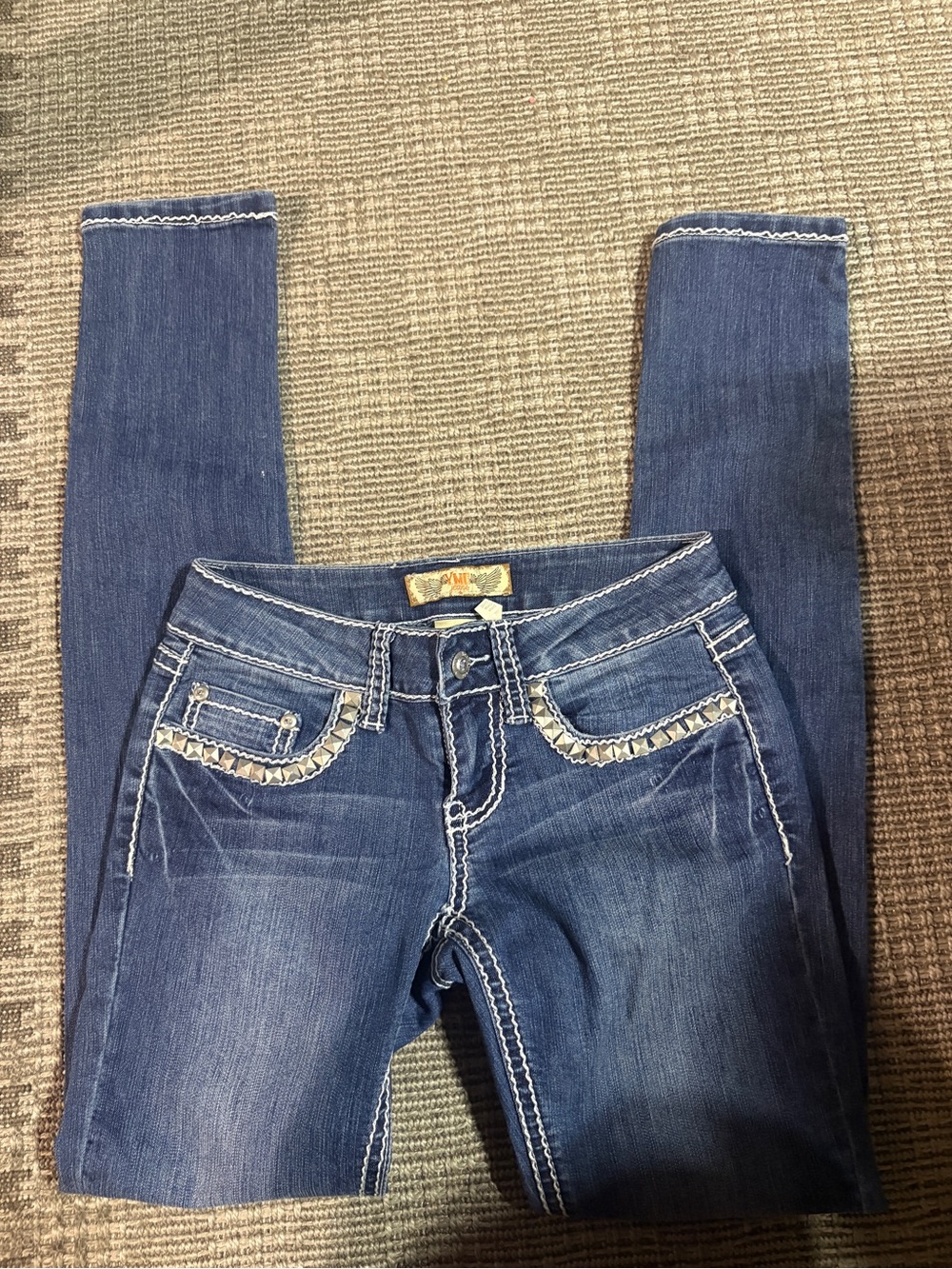 Vintage YMI Dark Blue Skinny Jeans with Contrast Stitching